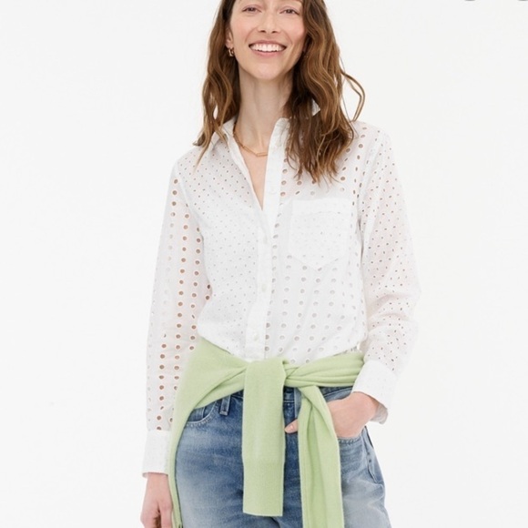 J. Crew Tops - J crew classic fit shirt eyelet white 2021 00